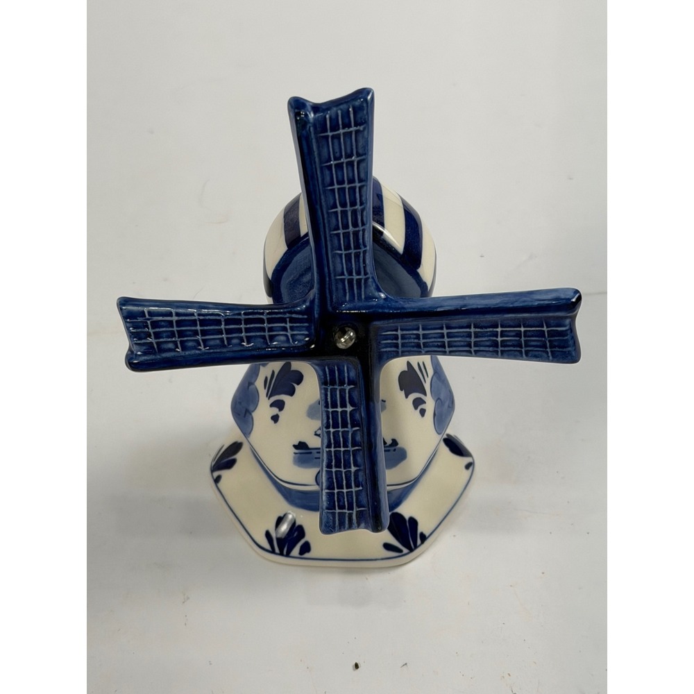 Delft Blue Handpainted Ceramic Windmill Figurine Blue White Dutch Pottery Decor